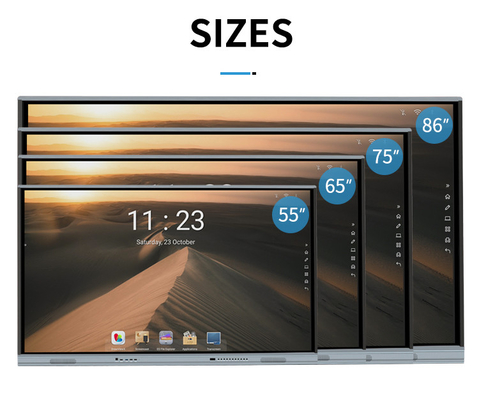 Bảng tương tác LED 65 inch, Bảng điều khiển phẳng thông minh Android 9 10/20 điểm cảm ứng Màu đen hồng ngoại