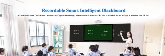 Bảng đen ghi lại thông minh 86 '' Bảng màu xanh lá cây 4000: 1 LED Android 9.0 350cd / m2 Bảng đen kết nối