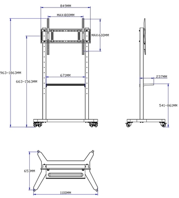 55" - 86" Đứng TV di động điều chỉnh với bánh xe, tương thích cho màn hình phẳng / cong 43" - 100" Tối đa 220 lbs khung thép, 5 tùy chọn chiều cao, Rolling TV Cart