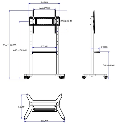 55" - 86" Đứng TV di động điều chỉnh với bánh xe, tương thích cho màn hình phẳng / cong 43" - 100" Tối đa 220 lbs khung thép, 5 tùy chọn chiều cao, Rolling TV Cart