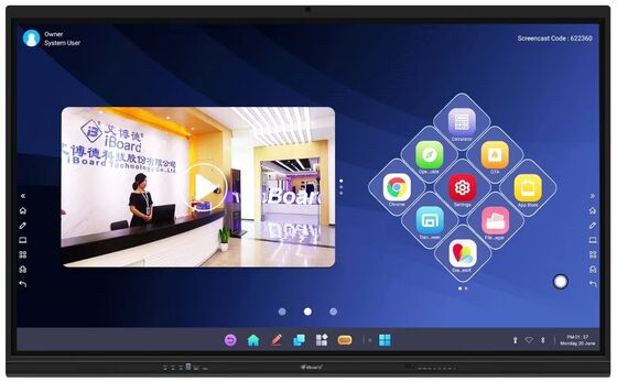 Bảng tương tác thông minh màn hình phẳng 4K 20 điểm chạm Android cho lớp học và hội nghị