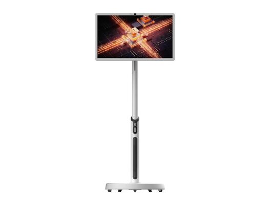 Nhà máy bán 32 inch màu trắng chargable ktv nhà hàng cho thấy phòng sân khấu cảm ứng Android bảng điều khiển với bánh xe di động một máy ảnh và loa