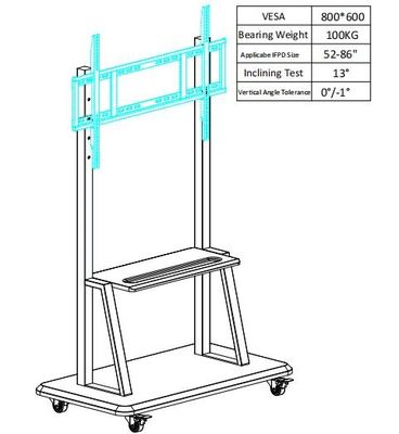 Chân đế di động cho bảng tương tác Bảng màn hình cảm ứng Có thể điều chỉnh độ cao phù hợp với kích thước 52 "~ 86"