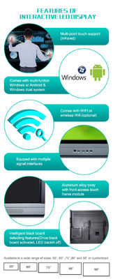 Bảng thông minh iBoard 4K, Công nghệ hồng ngoại Bảng điện tử 98 inch để dạy Viết phản hồi nhanh