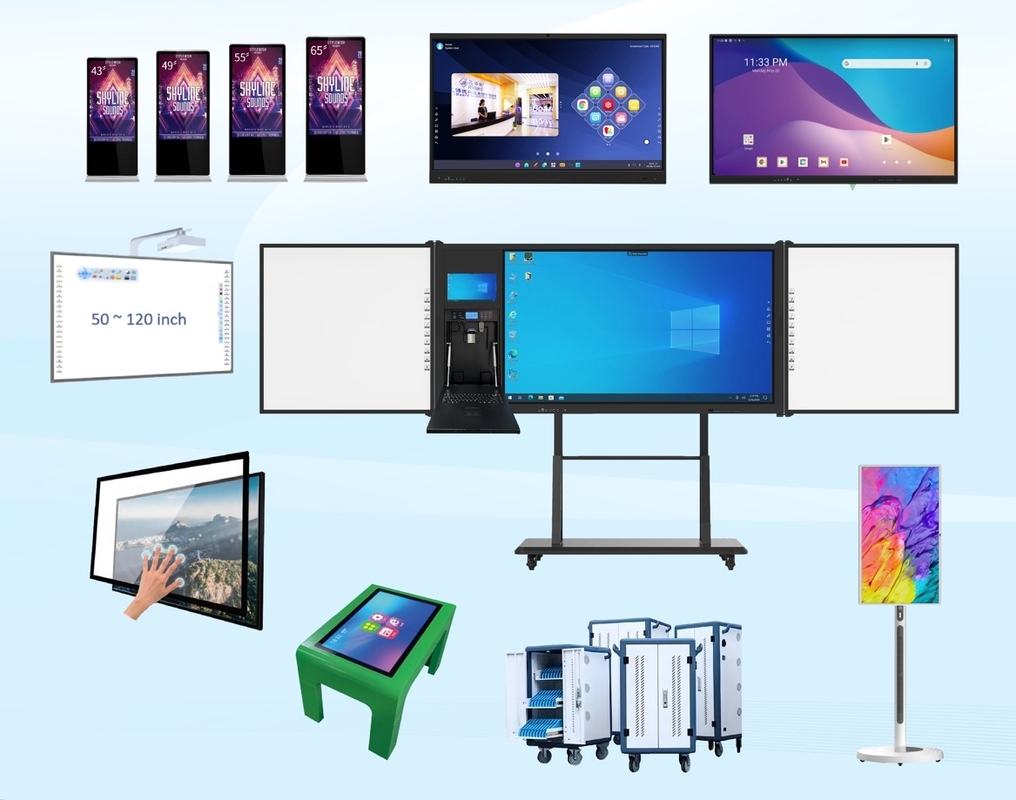 Màn hình màn hình phẳng tương tác, kích thước: 55'/65'/75'/86', khung nhôm ((bộ phủ sơn hoặc bề mặt kim loại), vỏ sau thép, kính nóng, chuyển đổi kỹ thuật số cho lớp học và phòng họp