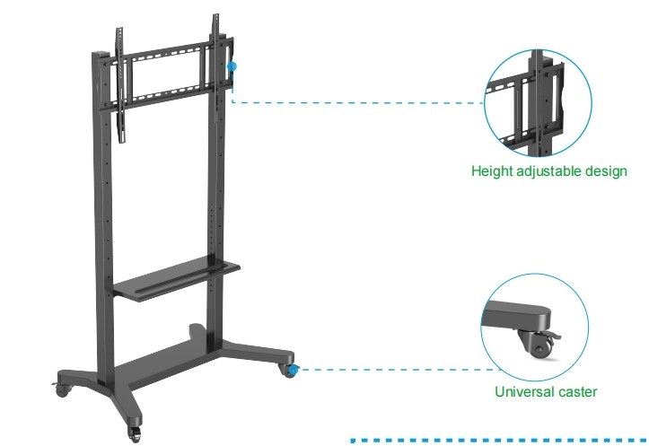55" - 86" Đứng TV di động điều chỉnh với bánh xe, tương thích cho màn hình phẳng / cong 43" - 100" Tối đa 220 lbs khung thép, 5 tùy chọn chiều cao, Rolling TV Cart