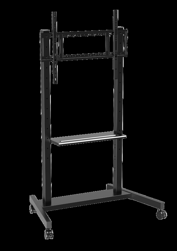 Giá sỉ nhà máy Chân đế TV di động có thể điều chỉnh 55"- 86" có bánh xe Tương thích Bảng trắng tương tác Bảng thông minh Tải trọng lên đến 220 lbs Khung thép Xe đẩy TV